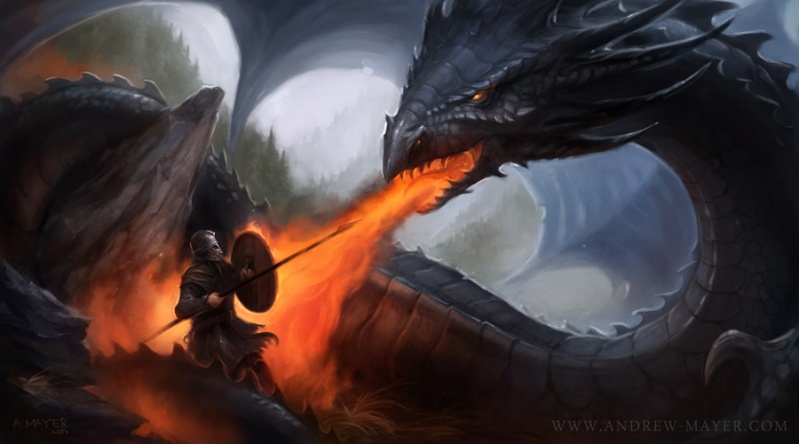 Beowulf affrontant le Dragon