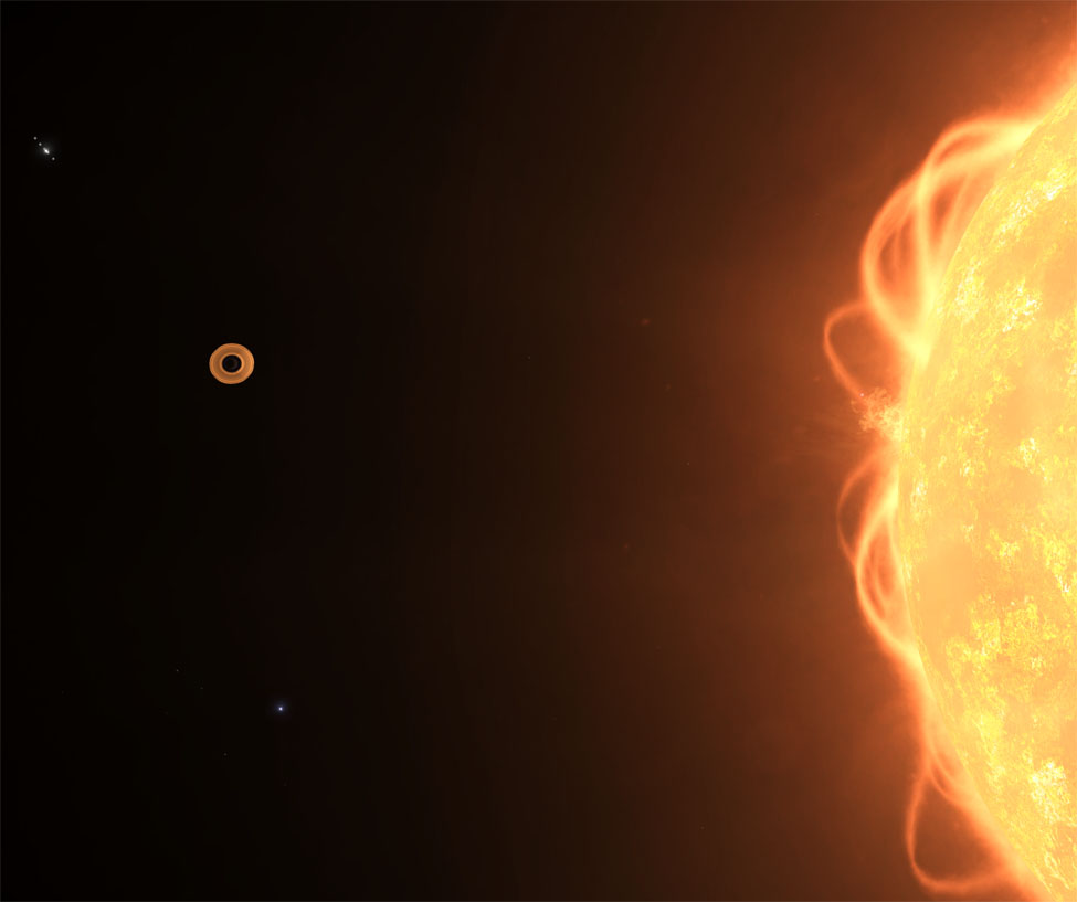Ce sont les anneaux d’une géante gazeuse proche de son étoile qui reflètent sa lumière